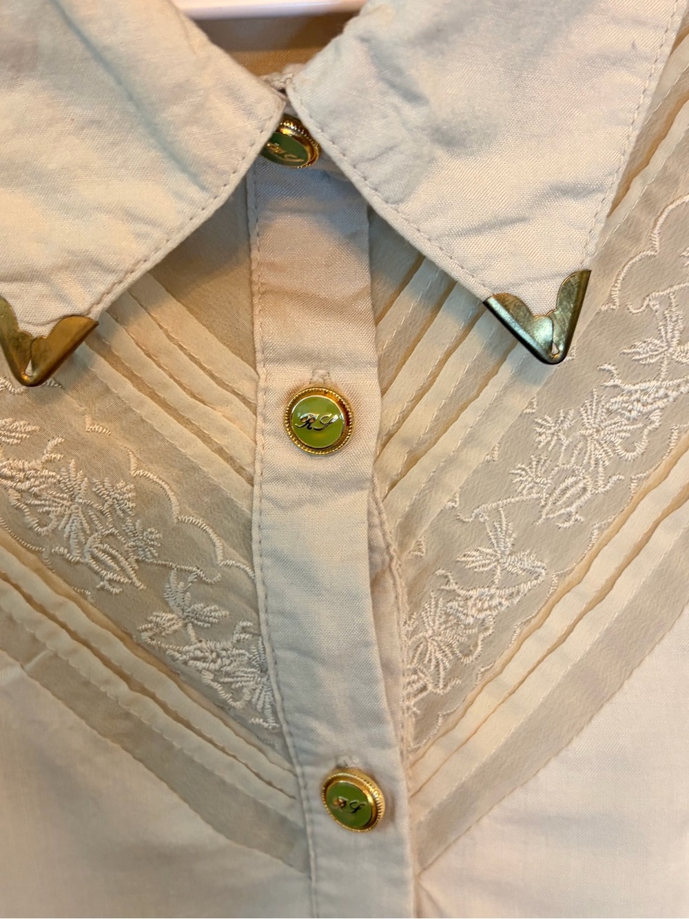 Cream Embroidered Viscose Blouse | Lace Pintuck Chiffon Detail | Equestrian - Picture 4 of 10